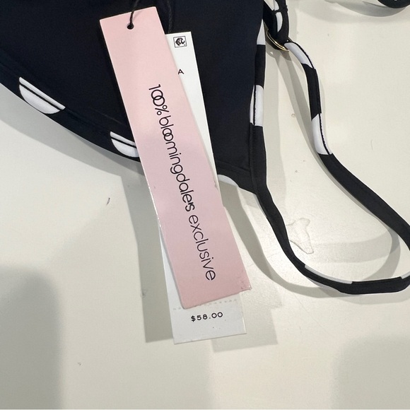 Aqua Polka Dot Triangle Bikini Top Black White Back Tie Adjustable Straps L NEW - Picture 8 of 10